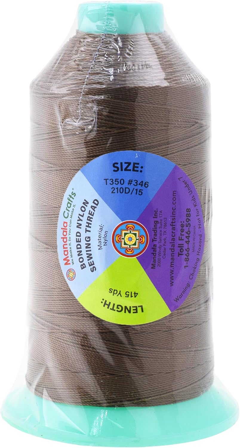 Mandala Crafts Bonded Nylon Thread Coyote Brown Heavy Duty Sewing Threads - 415 YDs Size 346 210D T350 Tex 350 Thread for Leather Jeans Weaving Outdoor Marine Upholstery Threads
