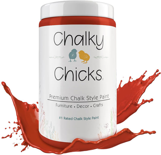 Chalky Chicks All-in-One Chalk Paint for Furniture or Cabinet - 32Fl Oz - Matte Finish Emmy's Red (Orange Red) for Metal, Wood Furniture Paint - No Sanding All-in-One for Home Decor & Crafts, USA Made