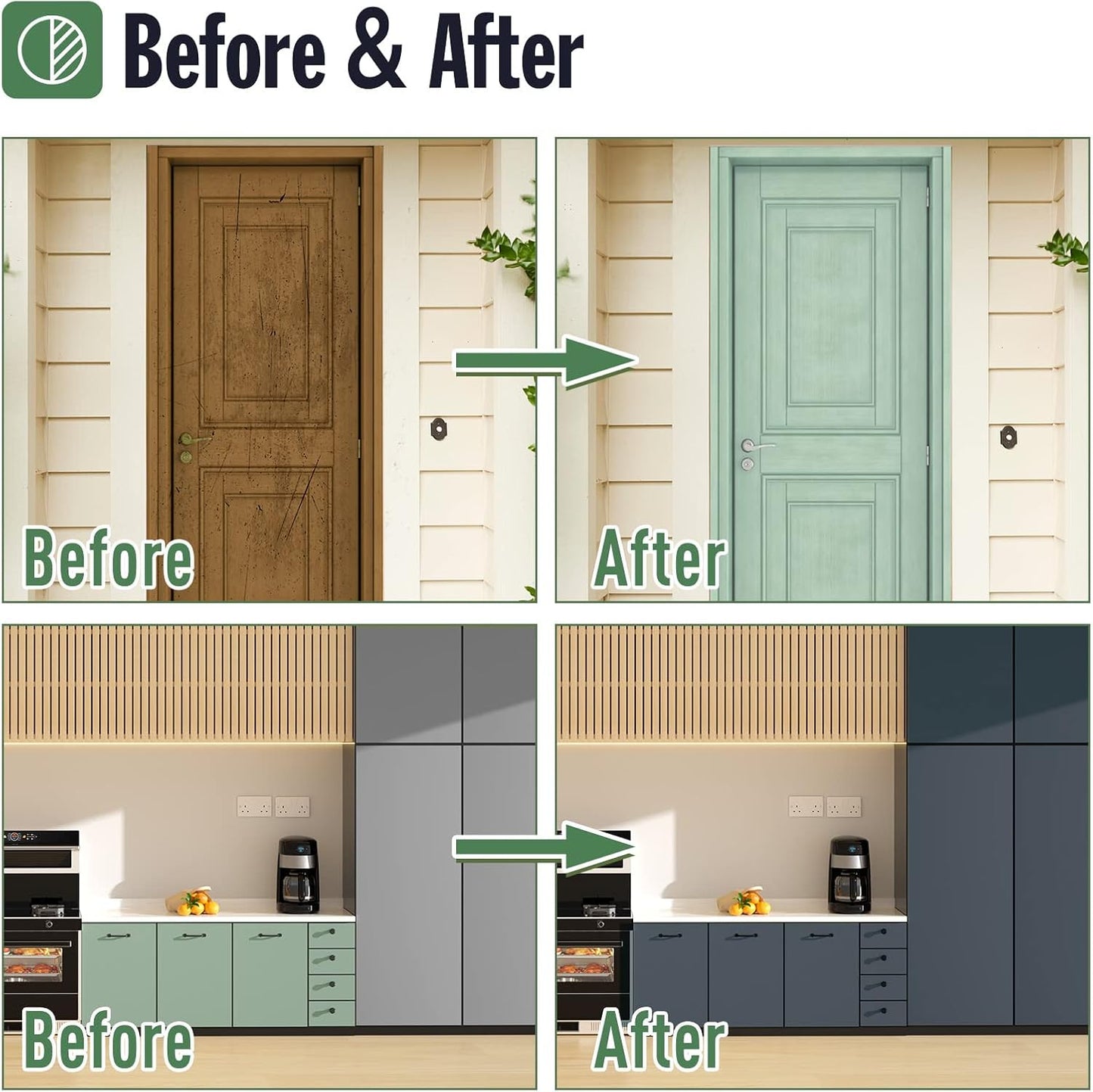 DWIL Matte Finish Furniture Paint - 32 Oz Wood Paint for Cabinets, Doors, Tables, and Dressers Refinishing - Water-Based, Non-Toxic & Odorless, Easy to Apply(Blue Grey)-With Tools