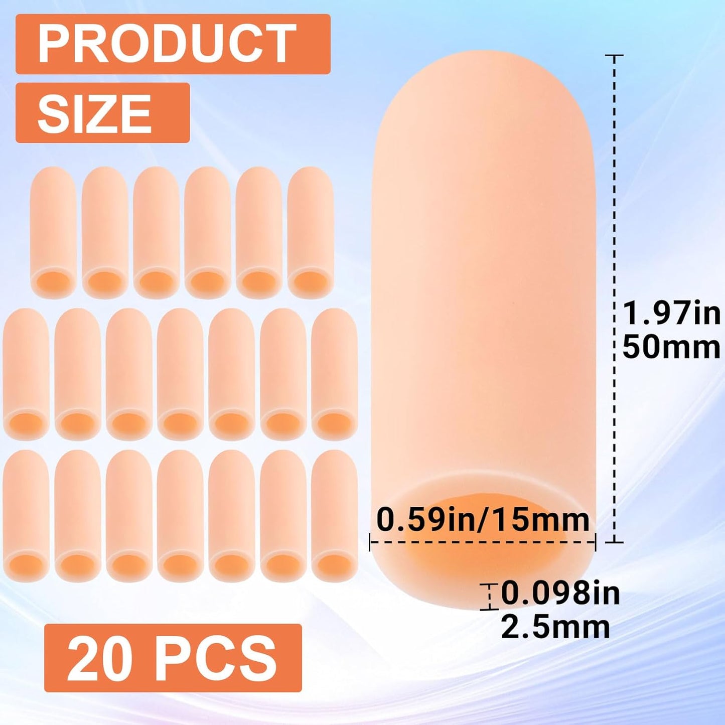 PAGOW 20 Pcs Gel Finger Support Protector Caps Gloves, Silicone Fingertips for Hands Cracking, Large Gel Finger Cots/Covers, Eczema Skin, Trigger Finger Arthritis Pain Relief
