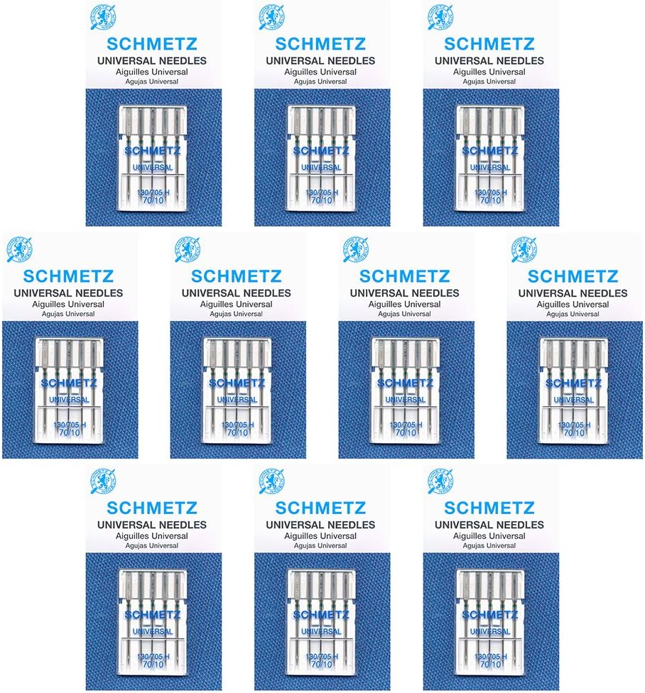 SCHMETZ Universal Sewing Machine Needles - Size 70/10, 5-Needle Cards, Pack of 10