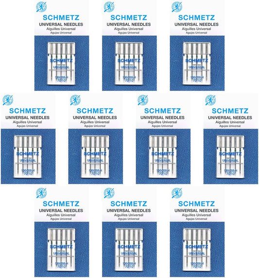 SCHMETZ Universal Sewing Machine Needles - Size 70/10, 5-Needle Cards, Pack of 10