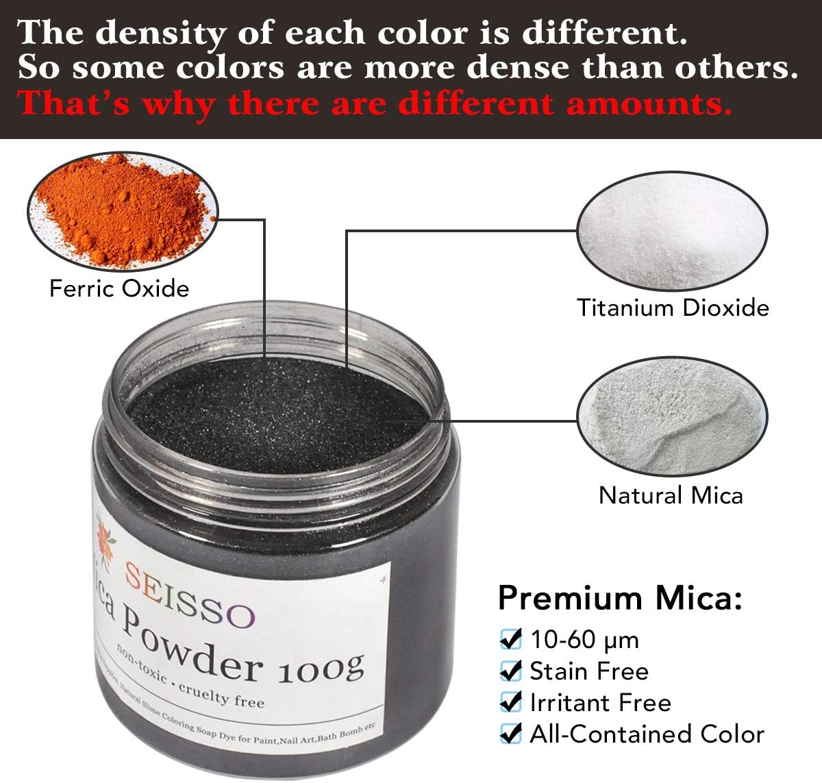 SEISSO Sliver Black Mica Powder for Epoxy Resin 3.5 oz /100g Powdered Pigment for Soap Colorant Bath Bomb Dye, Cosmetic Grade for Lip Gloss, Acrylic Nails Polish, Craft Projects