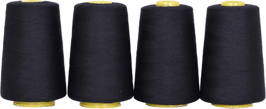 Mandala Crafts 4 Pack of Serger Threads Cones Spools - 20S/2 24000 Yards Polyester Black Threads for Sergers Machine and Overlock Quilting Sewing Machine