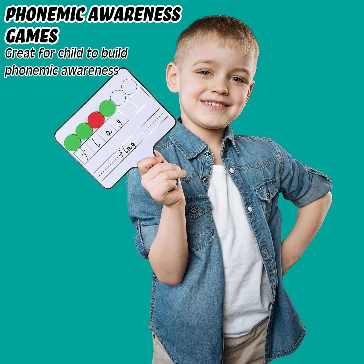 Seajan 18 Pcs Magnetic Paddle Set Education Dry Erase Double Side Handheld Answer Board with Magnetic Counters Discs Phonemic Awareness Phonics Games Toy for Students Kids Teaching Supply (Bright)