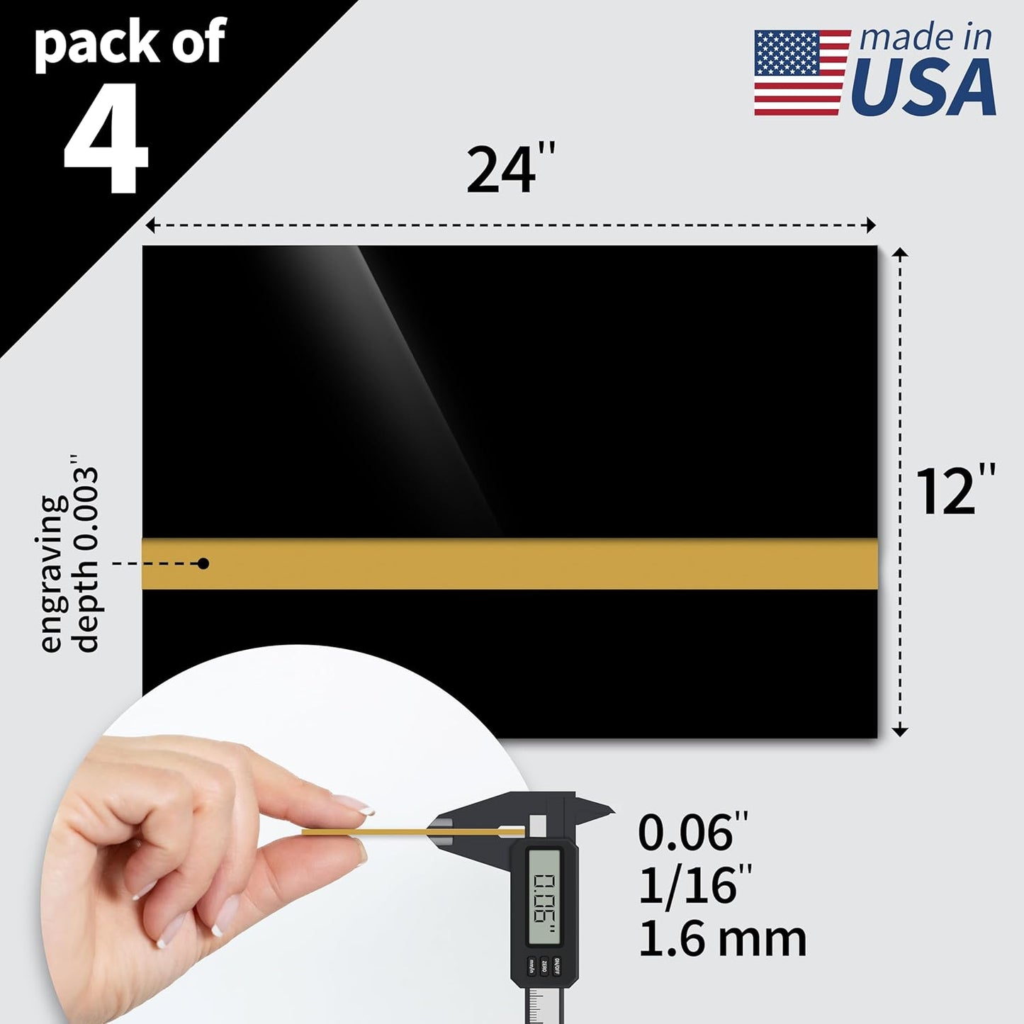 Trotec TroLase | 12"x24"x1/16", 4 Pcs | Gloss Black/White | 2 Ply | Modified Acrylic | Laser Engraving Double Color Plastic Sheet | Engraving Blanks for Laser, Saw, Guillotine | Made in USA