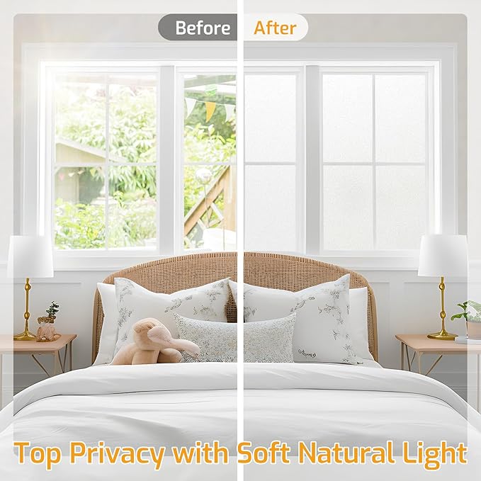 LUTE Window Privacy Film, Frosted Glass Window Film, Static Cling Heat Control Frosting Glass Sticker Removable, Non-Adhesive Opaque Covering for Bathroom Home Office Door (White, 23.6" x 78.7")