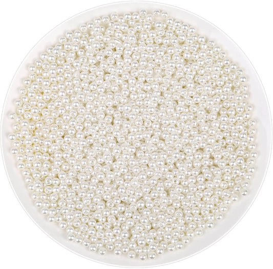 Pearl Beads for Craft, Anezus 2000pcs Ivory Faux Fake Pearls, 4 MM Small Sew on Pearl Beads with holes for Jewelry Making, Bracelets, Necklaces, Hairs, Crafts, Decoration and Vase Filler