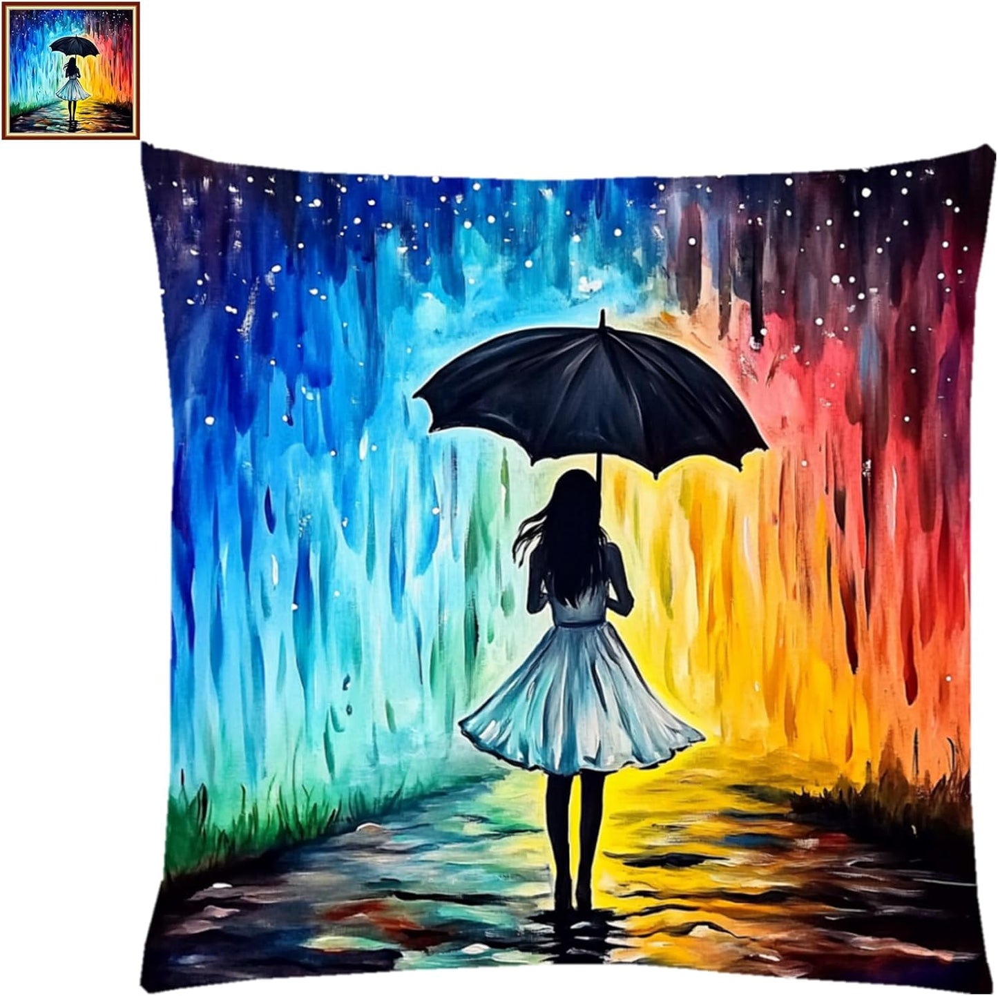 Fanxvivy Stamped Cross Stitch Kits for Adults Beginners Pillow Needlepoint Kit with Embroidery Pattern Needlework Kit Prestamped Stitches Kit 11CT Cross Stitching-Umbrella Girl 18x18 inch