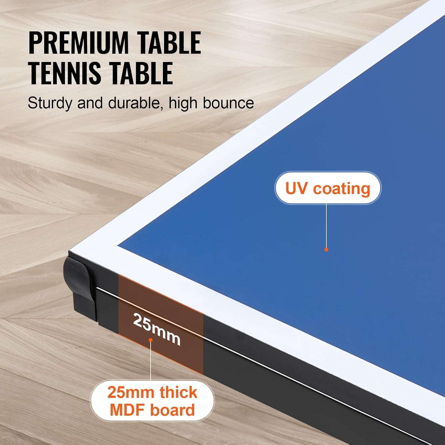 VEVOR Ping Pong Table, Professional Table Tennis Game, Indoor MDF Portable Table Tennis Table, Foldable Ping Pong Table with Quick Clamp Net and Lockable Wheel, 10 Minute Easy Assembly, 25mm Tabletops