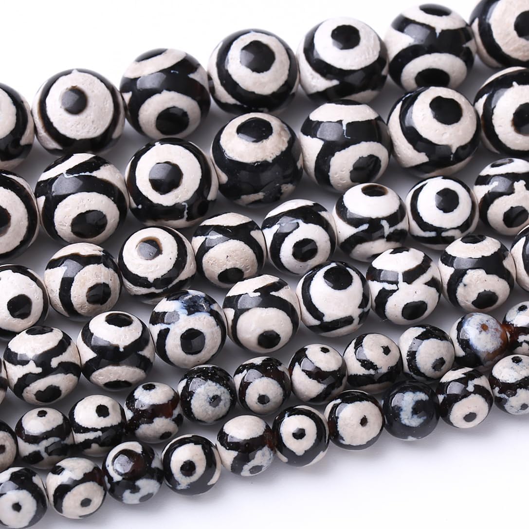 45PCS 8MM Natural Tibetan Stone Beads Round Loose Stone Beads for Jewelry Making DIY Energy Stone Healing Power Bracelet 15"