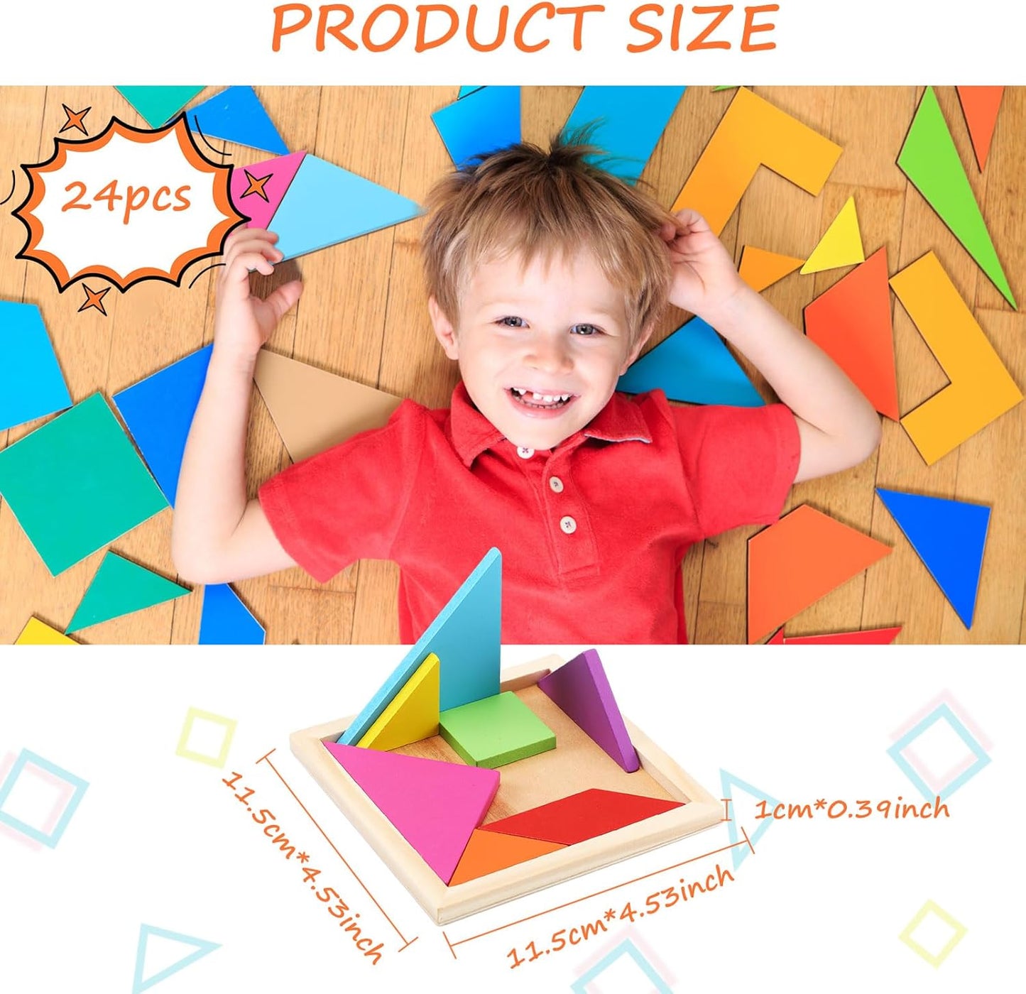Syhood 24 Pieces Tangrams Puzzles for Students Party Favors Wooden Tangram Pattern Blocks Brain Logic Blocks for Manipulatives Games Educational Gifts and Party Favors(Classic)