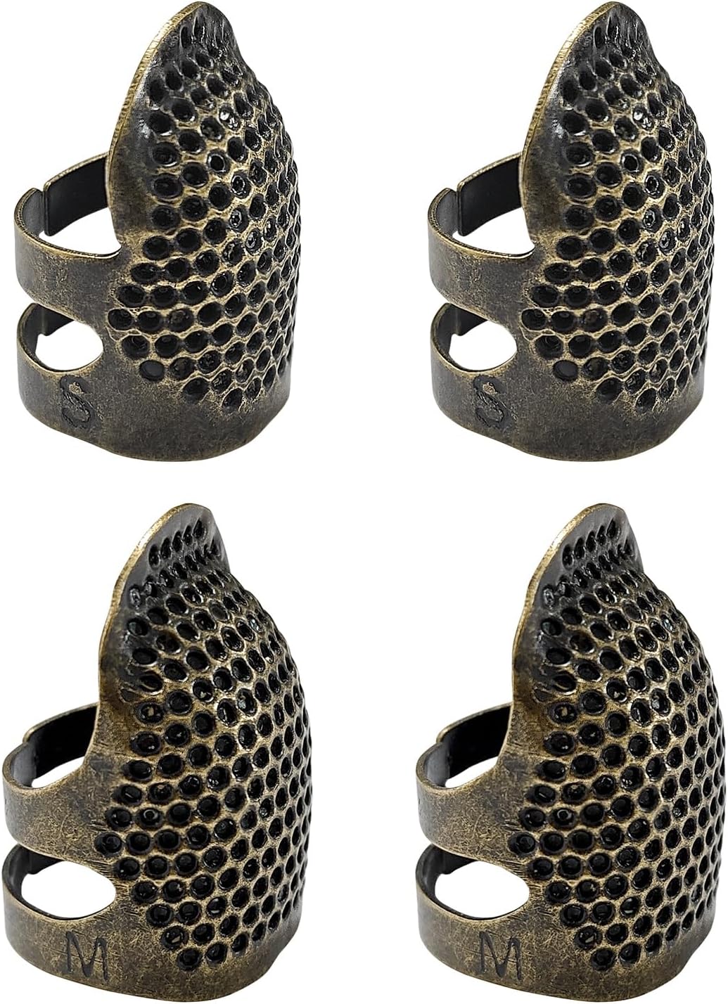 ZESION 4Pcs Sewing Thimbles, Adjustable Metal Thimbles for Hand Sewing Finger Protector, Quilting Craft Accessories for Knitting Needlework DIY Tools, Bronze(2 Sizes, S/M)