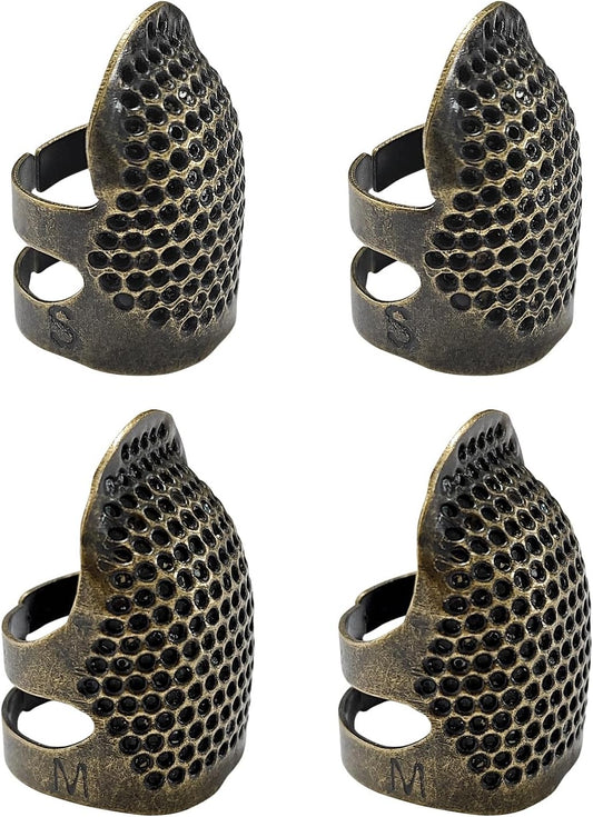 ZESION 4Pcs Sewing Thimbles, Adjustable Metal Thimbles for Hand Sewing Finger Protector, Quilting Craft Accessories for Knitting Needlework DIY Tools, Bronze(2 Sizes, S/M)