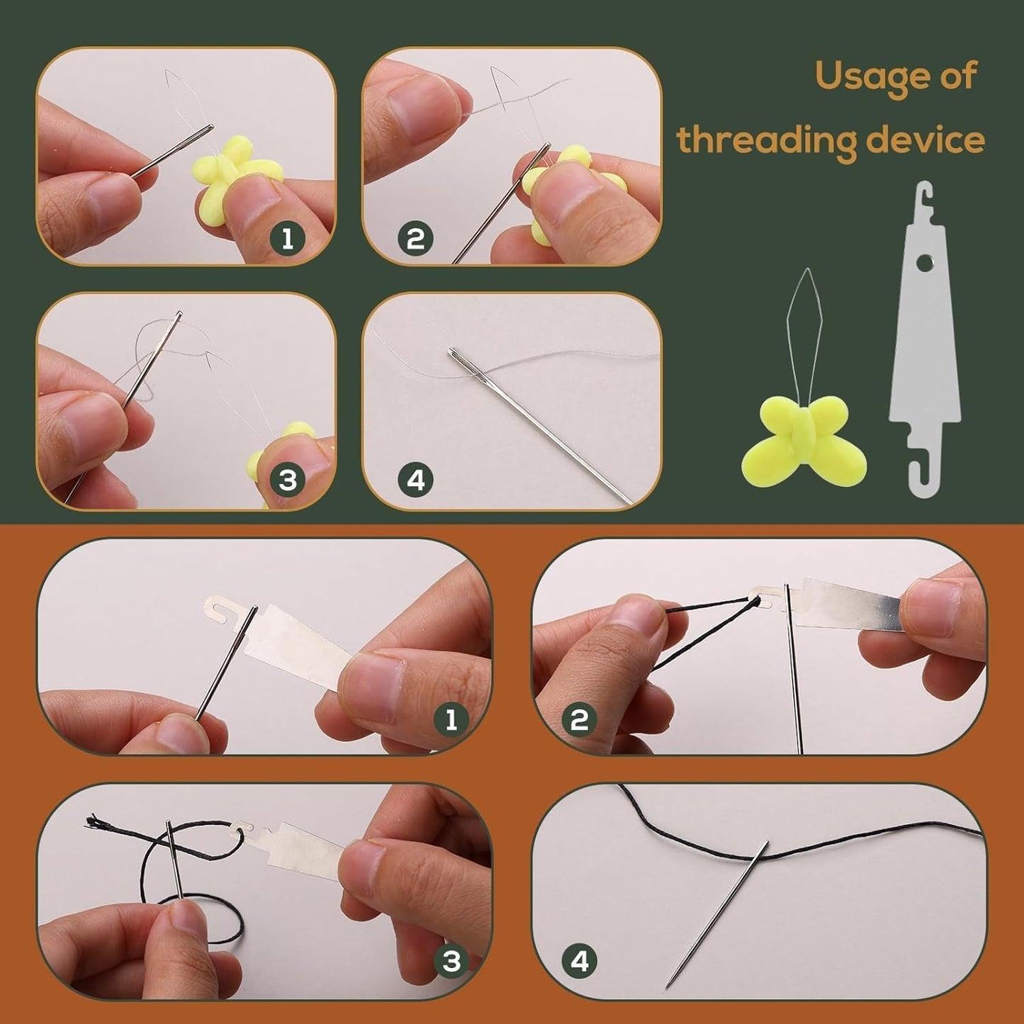 Nitlak 24 Pcs Metal Sewing Thimbles for Hand Sewing, Metal Finger Protectors, Sewing Thimble Ring with Needle Threader, Needles with Storage Container, Plastic Storage Box for Hand DIY Sewing