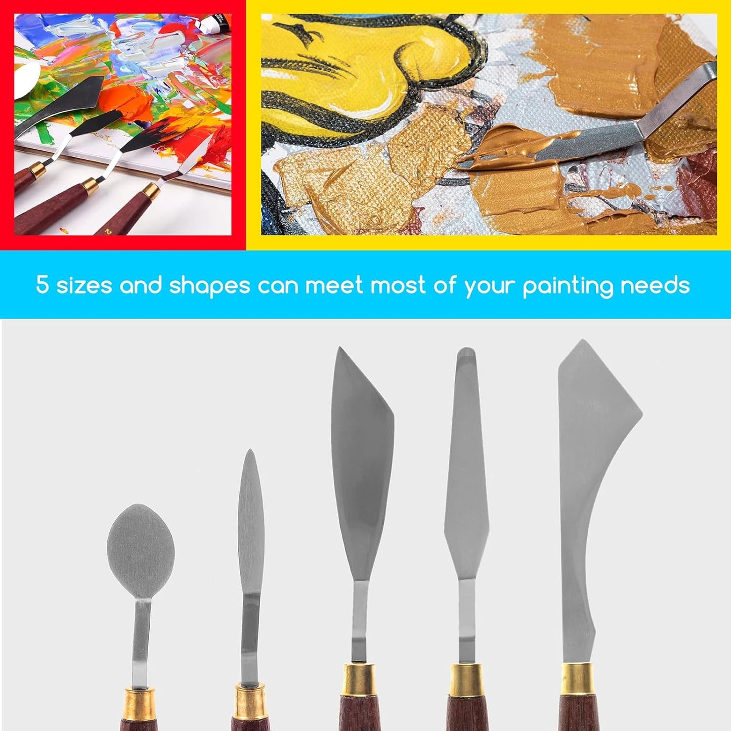 MEEDEN 5 Pieces Painting Knife Set Versatile Stainless Steel Spatula Palette Knife Oil Painting Accessories Mixing Scraper for Oil, Paint Color Mixing, Acrylic Painting
