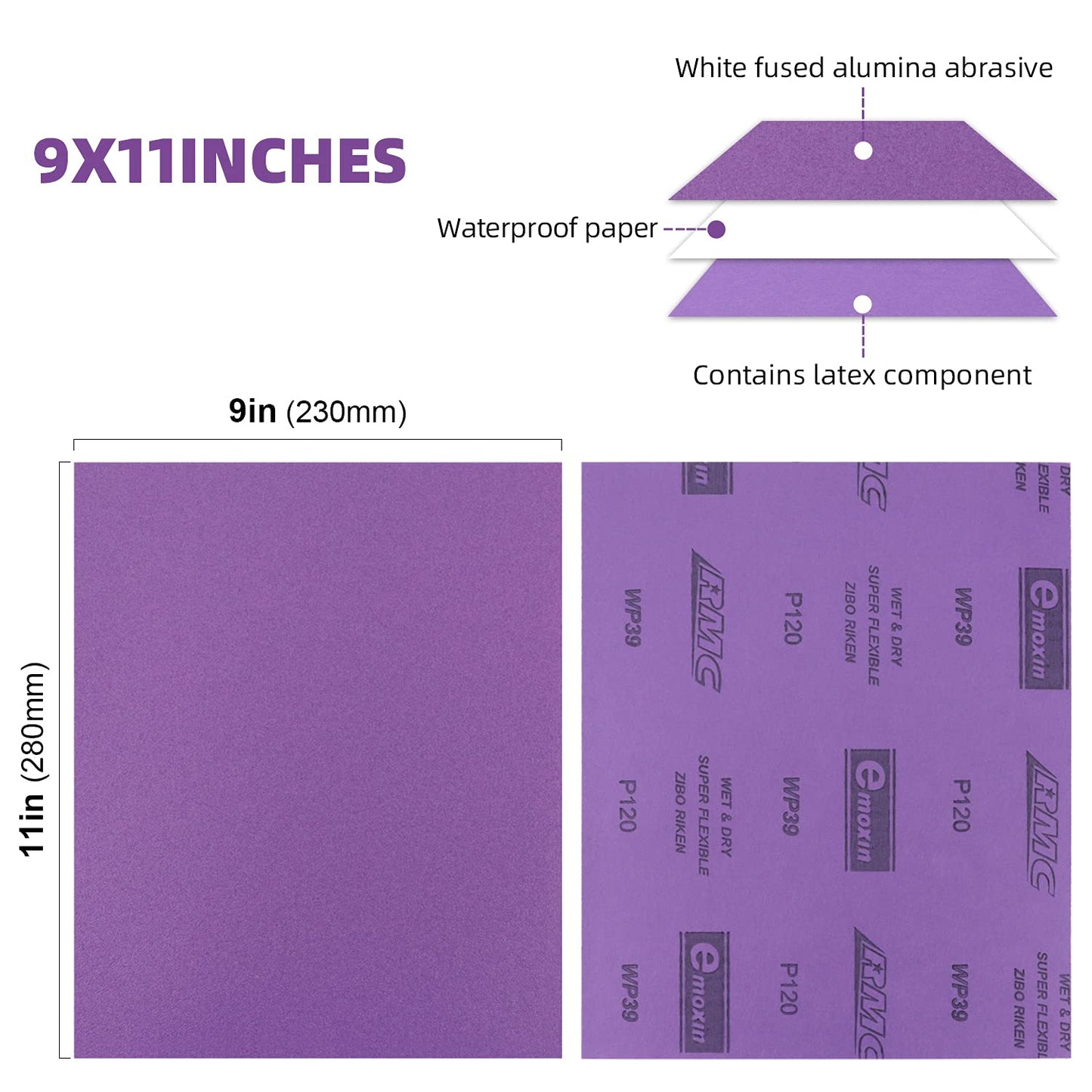 Sandpaper 120 Grit 20 PCS, Wet Dry Sanding Sheets 9 x 11 Inch, Purple Alumina Abrasive Sand Paper for Wood, Metal, Drywall, Resin, Automotive Sanding, Polishing, Grinding, by POLIWELL