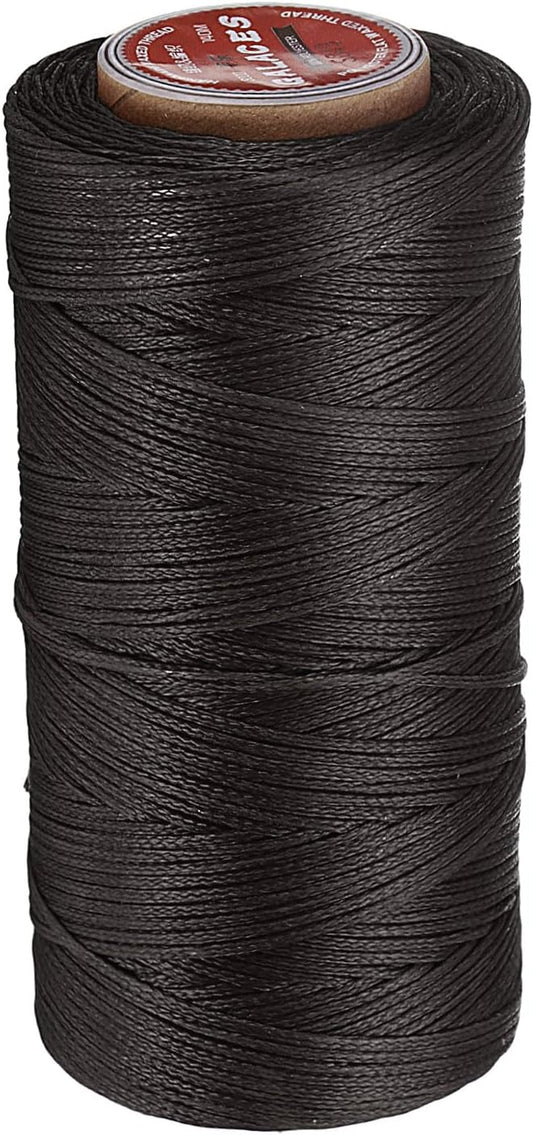 uxcell Flat Leather Sewing Waxed Thread, 140m / 153 Yards Polyester Wax String, 300D Wax Stitching Cord for Leather Crafts, Bookbinding, Bracelets Braided, Dark Brown