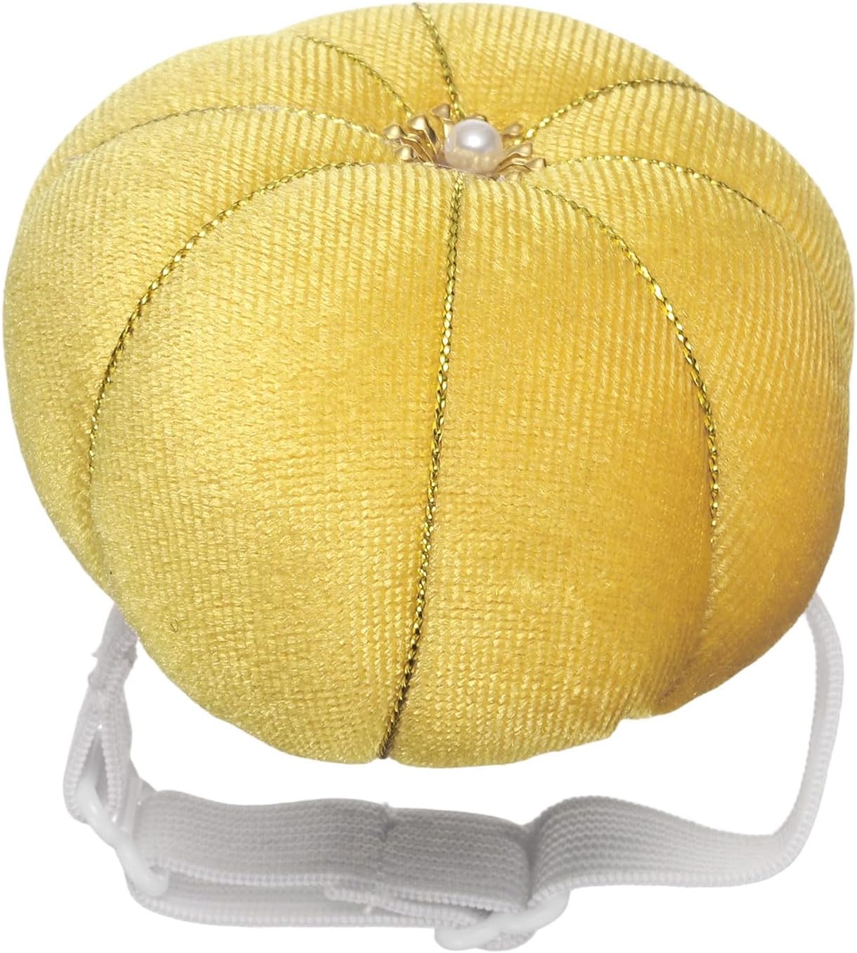 HARFINGTON Wrist Pin Cushion Wristband Sewing Pincushion Polyester Pin Holder Wearable Pumpkin Shaped Needles Wristband for Sewing Quilting Needlework DIY Crafts, Yellow