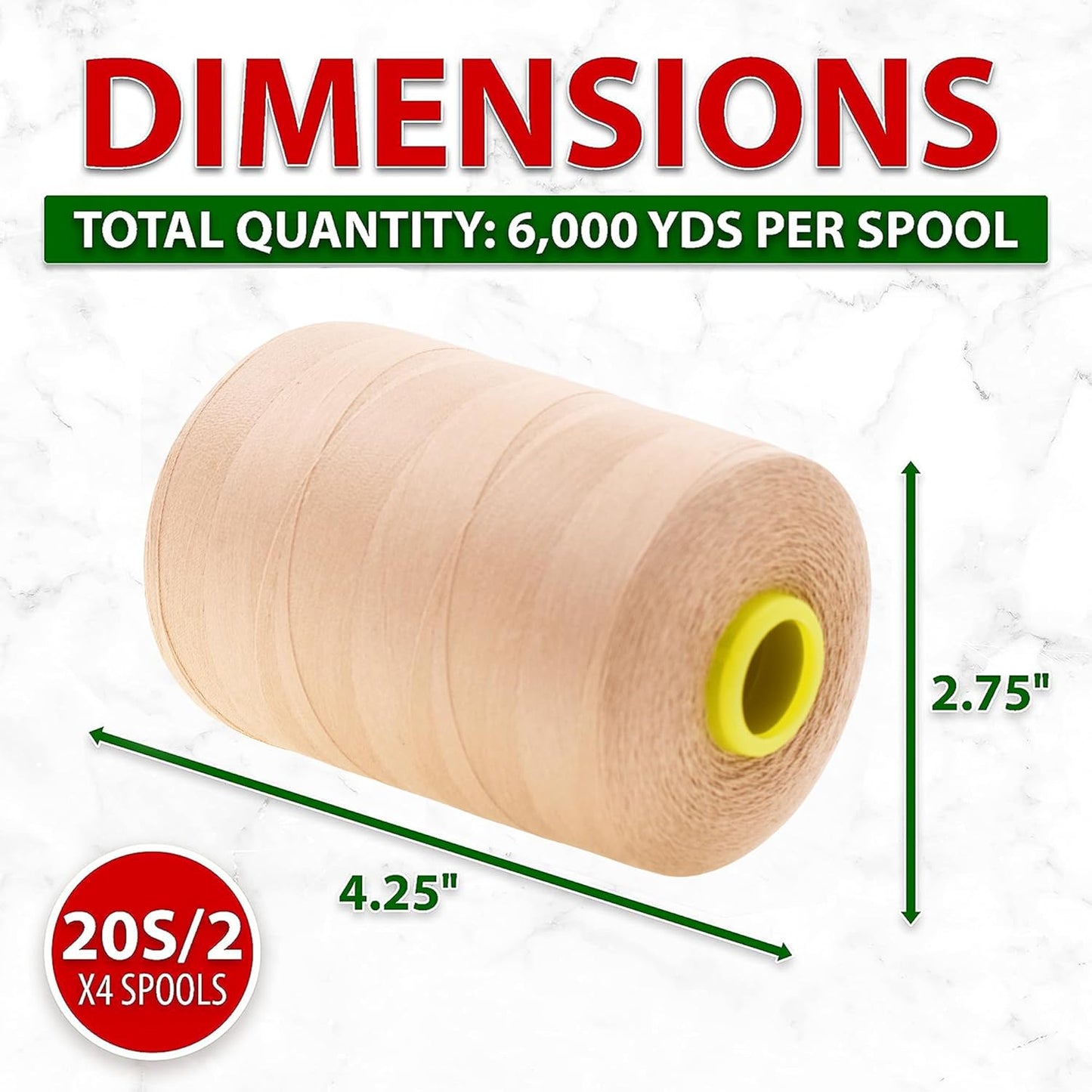 Mandala Crafts 4 Pack of Serger Threads Cones Spools - 20S/2 24000 Yards Polyester Nude Threads for Sergers Machine and Overlock Quilting Sewing Machine