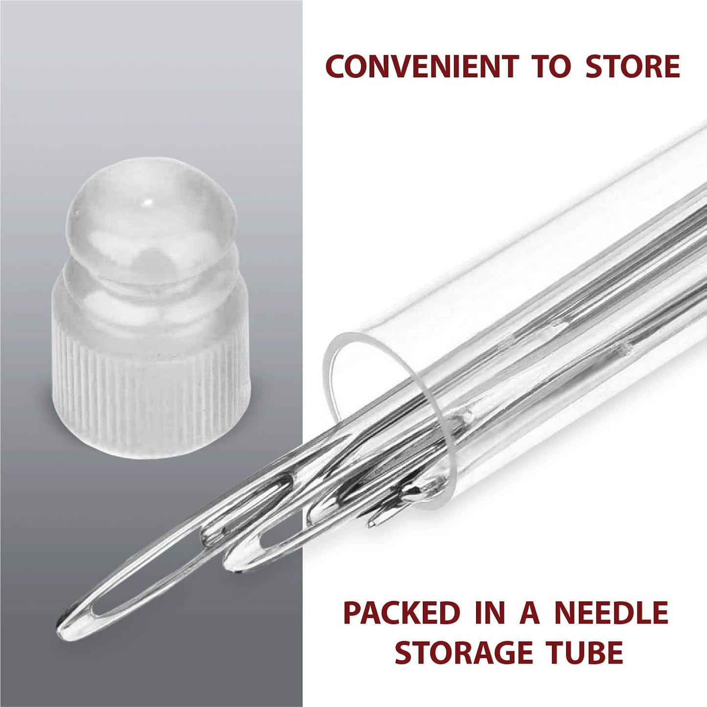 Large Eye Sharp Stitching Needles for Needlework 1.75-2.5 inches - 28 Embroidery Needles for Hand Sewing Variety Sizes in a Handy Storage Tube