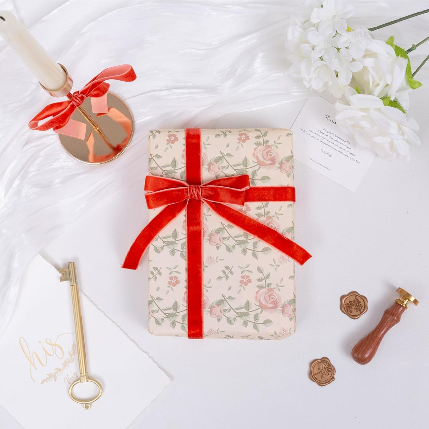 Vintage Terracotta Velvet Ribbon Christmas Ribbon for Gift Wrapping Crafts Christmas Tree Ornaments Garland Decorations, 5/8 Inch X 25Yd