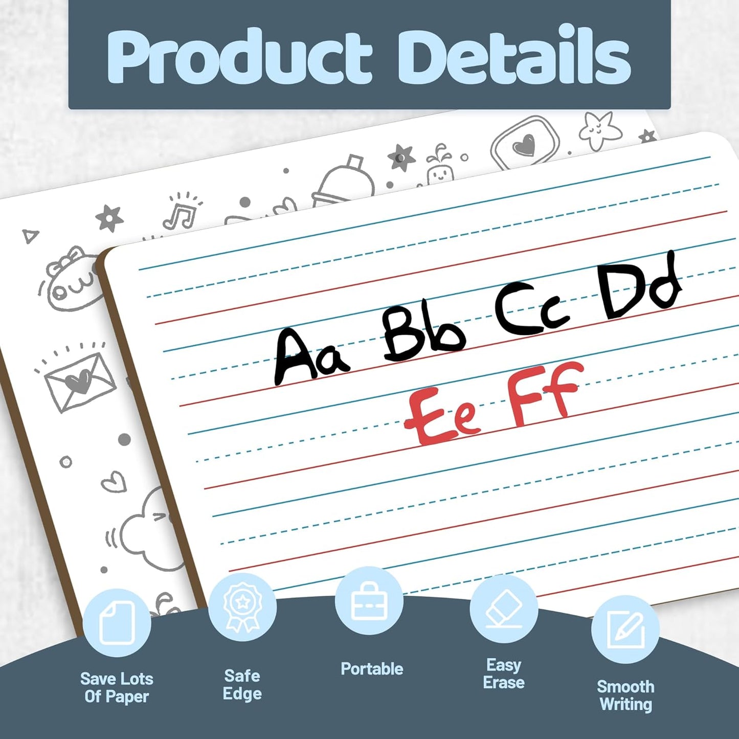 White Board Dry Erase Boards Classroom Pack Mini White Boards 9" x12” Double Sided Personal Whiteboards for Students Teachers School Supplies Lapboards (12Pack line whiteboard & Erasers & Pens)