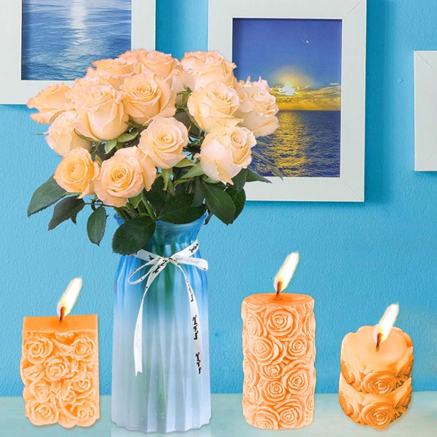 3PCS Rose Molds Silicone Candle Molds,Acxydm Valentine's Day Large Pillar Flower Silicone Mould 3D Candle Wax Molds Soap Mold,Rose Candle Making Mold for DIY Handmade