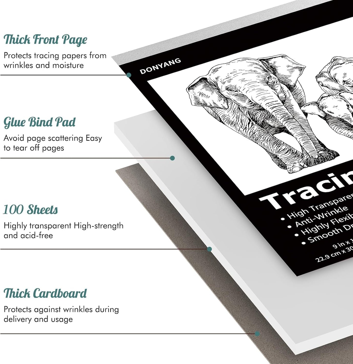 Tracing Paper 9"x12", 100 Sheets Transparent Vellum Paper for Tracing Pads, Christmas Birthday Gifts for Adults Teens, 25lb/41gsm Translucent Tracing Paper for Sketching, Drawing, Black