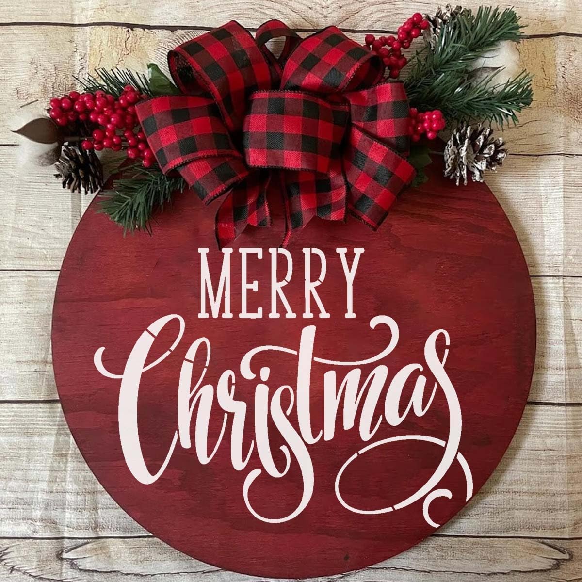 Christmas Stencils for Painting on Wood 12” Merry Christmas Stencil Holiday Stencils Drawing Templates for Door Hanger Porch Wreath Decor