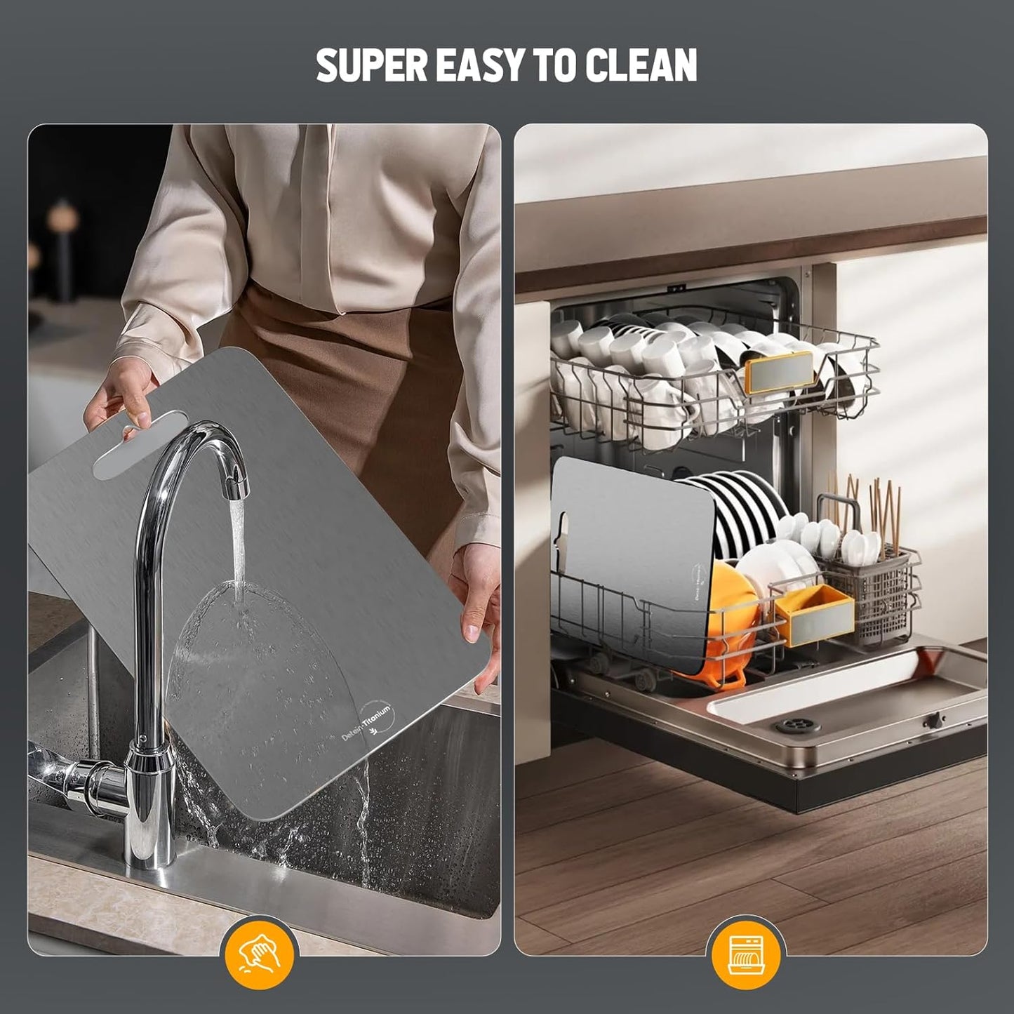 100% Pure Titanium Cutting Board for Kitchen 2mm Thickened, Easy to Clean, Dishwasher Safe, Double-Sided Chopping Board for Meat, Veggies, Fruits, Camping, Housewarming Gift (14.2" x 9.85")