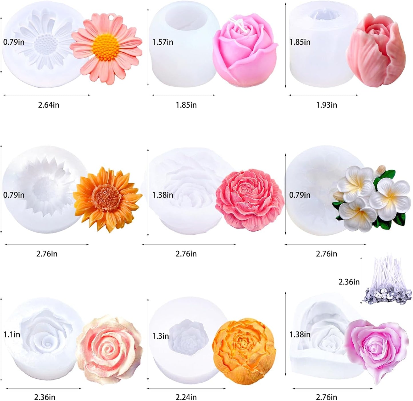 9 PCS Flower Candle Molds Rose Tulip Silicone Candle Mold Flower Shapes Moldes De Rosas Silicona para Velas for Soy Wax, Beeswax, Candle Making, Resin Craft