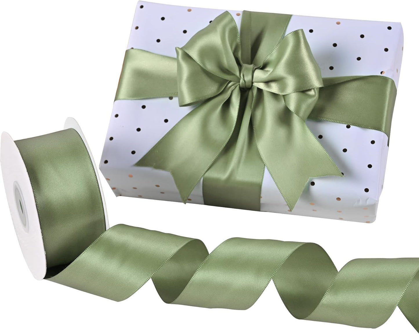 Spring Moss Satin Ribbon 1-1/2" X 50 Yards Solid Color Double Faced Ribbons Perfect for Crafts Wedding Decor Bow Making Arts Sewing and More