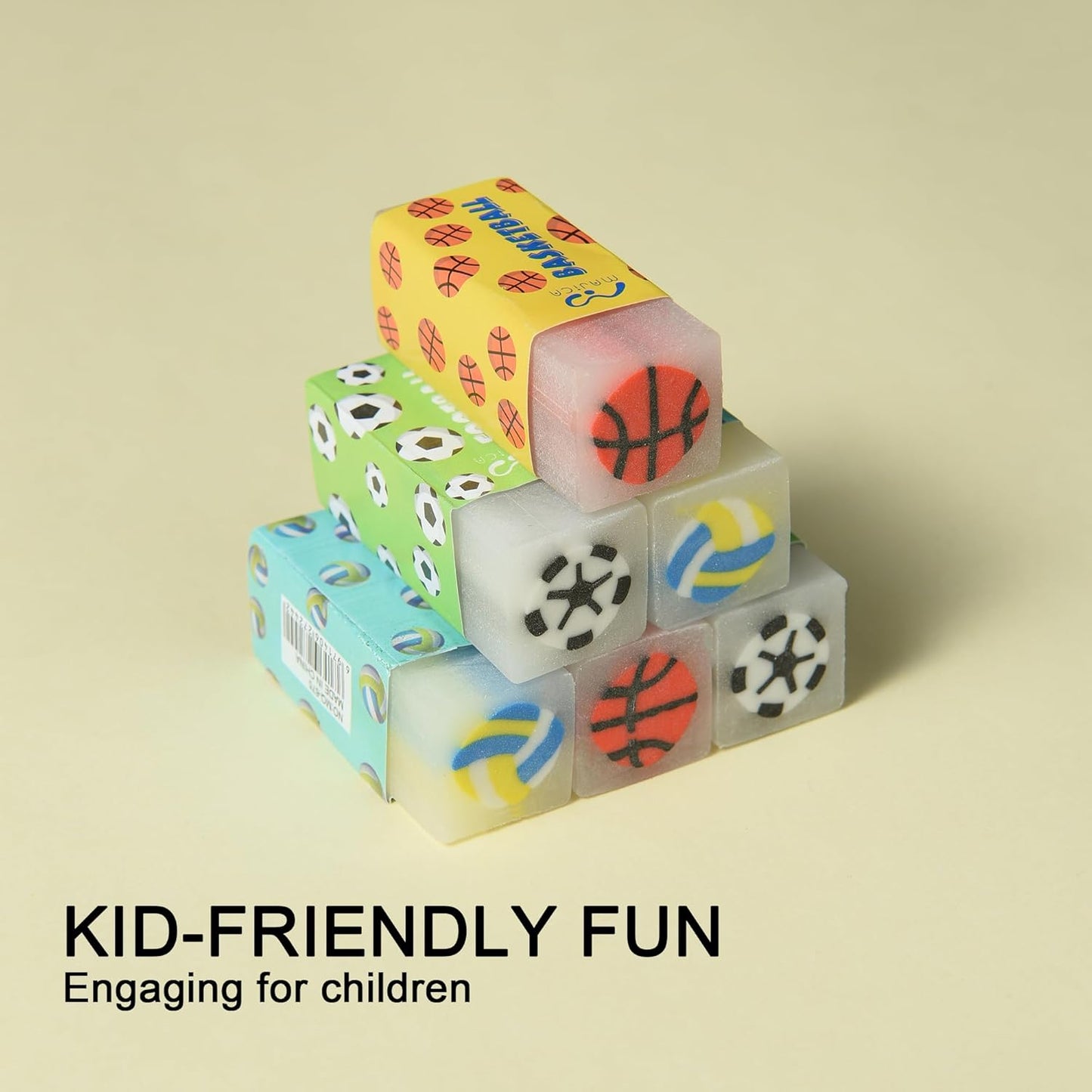 HILAZA 18Pcs Cute Sports Ball Erasers for Kids Bulk, Fun Basketball Soccer Volleyball Pencil Jelly Erasers for School Classroom Supplies Prize Gifts Party Favors