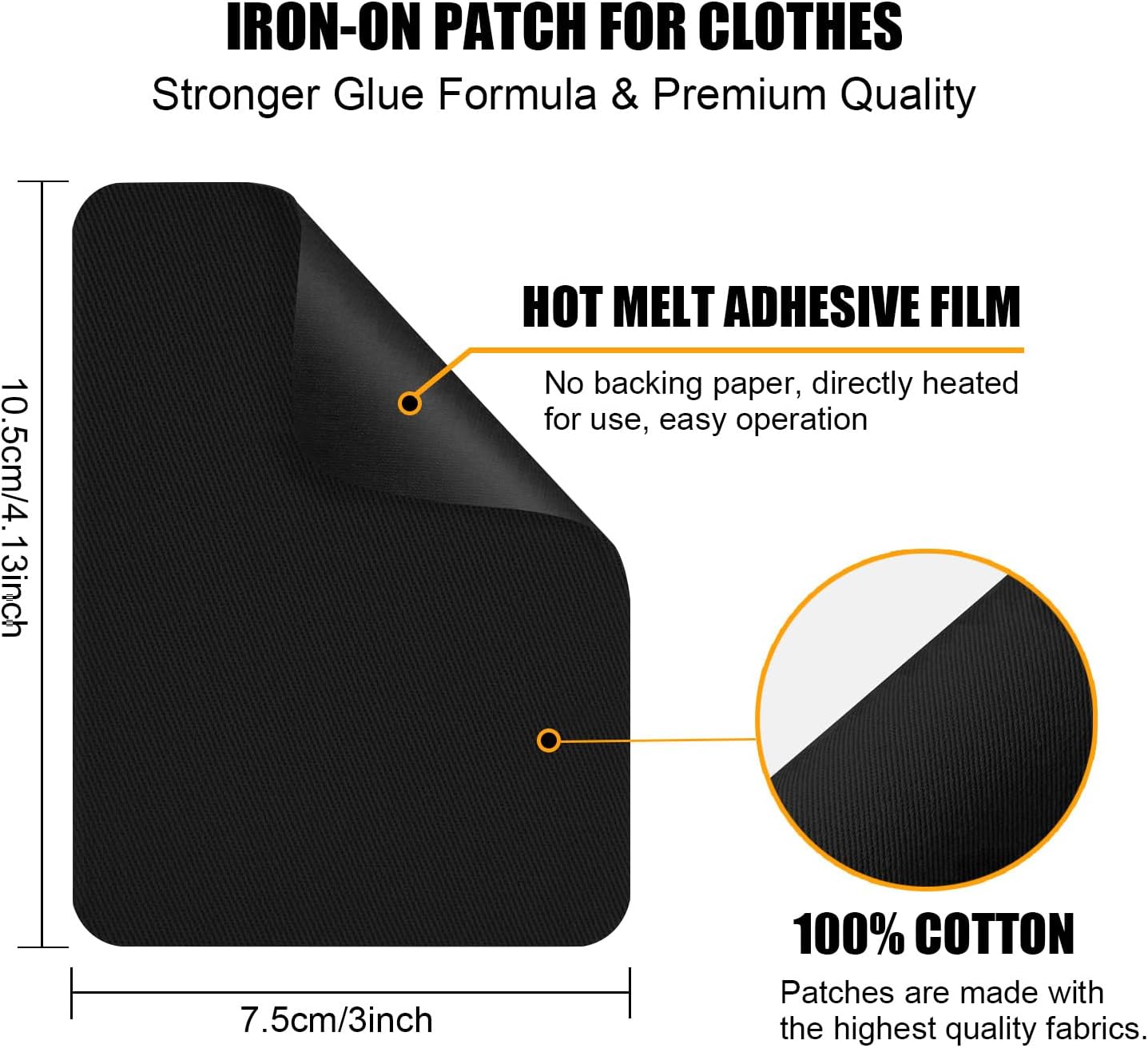 MOONSJONES Iron on Patches for Clothes Fabric Repair, 8 PCS Premium Strongest Glue Cotton Gear Reparing Patch for Holes Inside & Outside Pants, Jeans, Jacket, Hat, Canvas (7.5 cm x 10.5 cm-light gray)