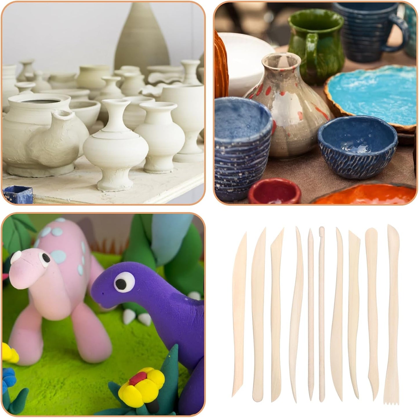 50PCS Wooden Clay Sculpting Tools, 6.2'' Smooth Double Ended Clay Modeling Tools, Polymer Clays Tool Sculpting, Wood Pottery Tool Kit for Ceramics Soap Playdough Carving Supplies