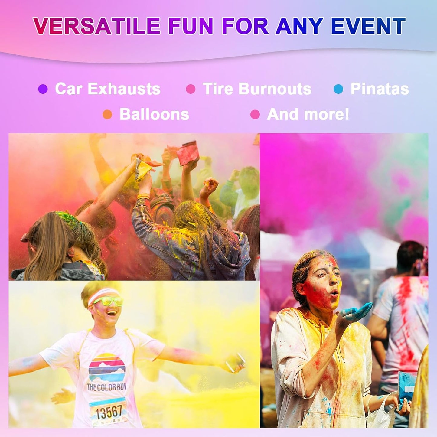 Matio Color Run Powder, 12 Pack 3.5oz/100g Each Natural Holi Powders Assorted Coloring Rangoli Bulk, Washable Chalk Powders Paint for Color War, Summer Camp, Photography Smoke, Gender Reveals