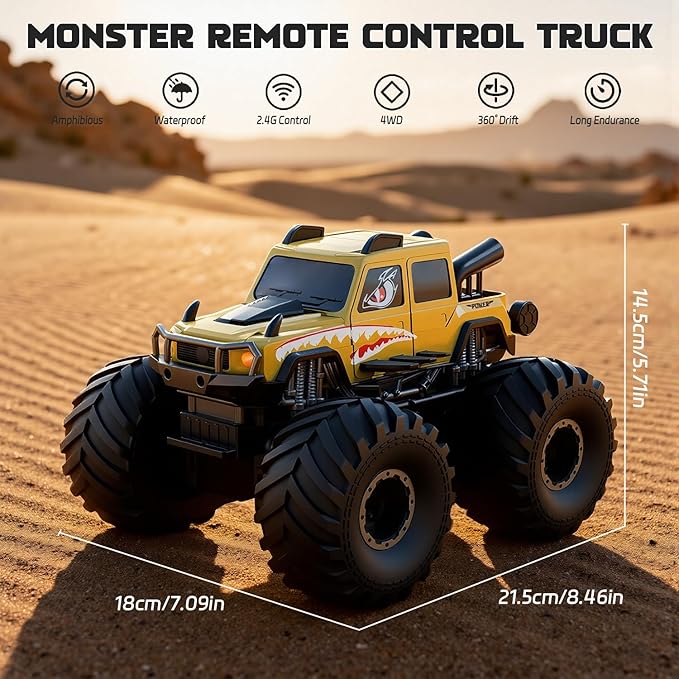 1:18 Waterproof Monster Trucks RC Cars,Amphibious Remote Control Cars 2.4G 4WD All Terrain Off-Road RC Hobby Vehicle Christmas Birthday Gifts for Kids Boys Girls 8 9 10 11 12+