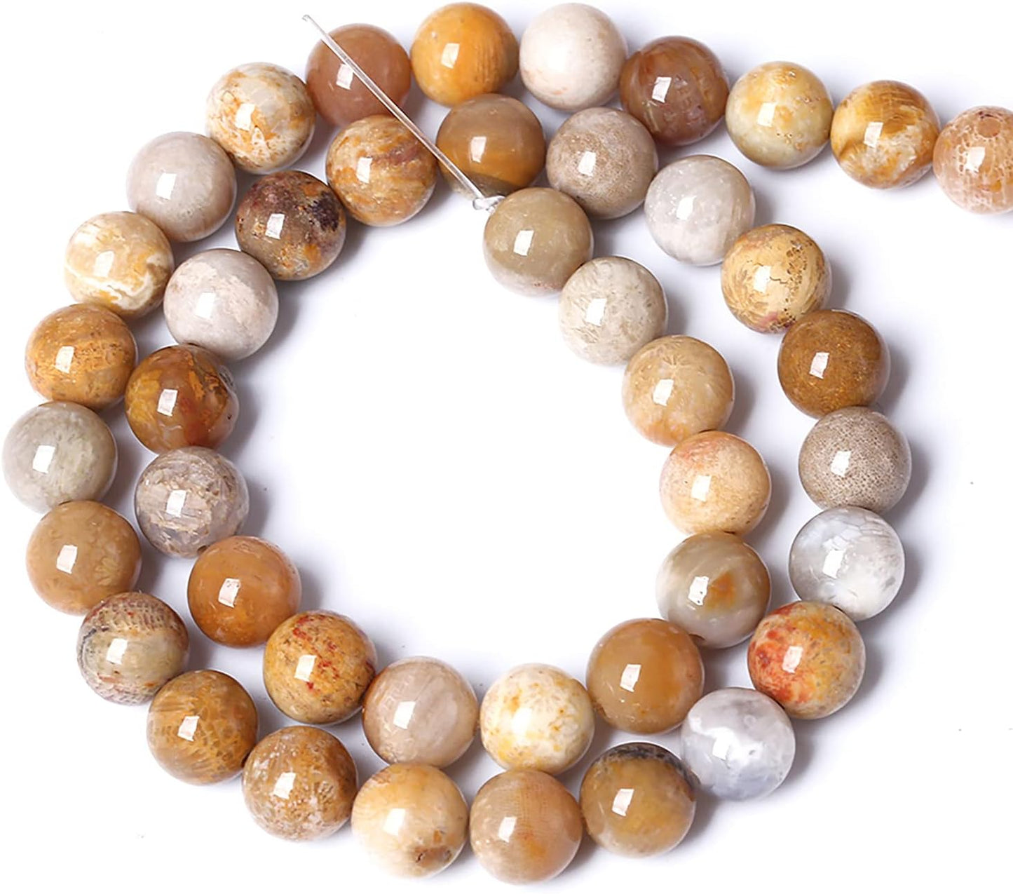 90pcs 8mm Natural Coral Jade Chrysanthemum Stone Beads Round Loose Beads for Jewelry Making,DIY Bracelet Necklace 32" 2 Strands