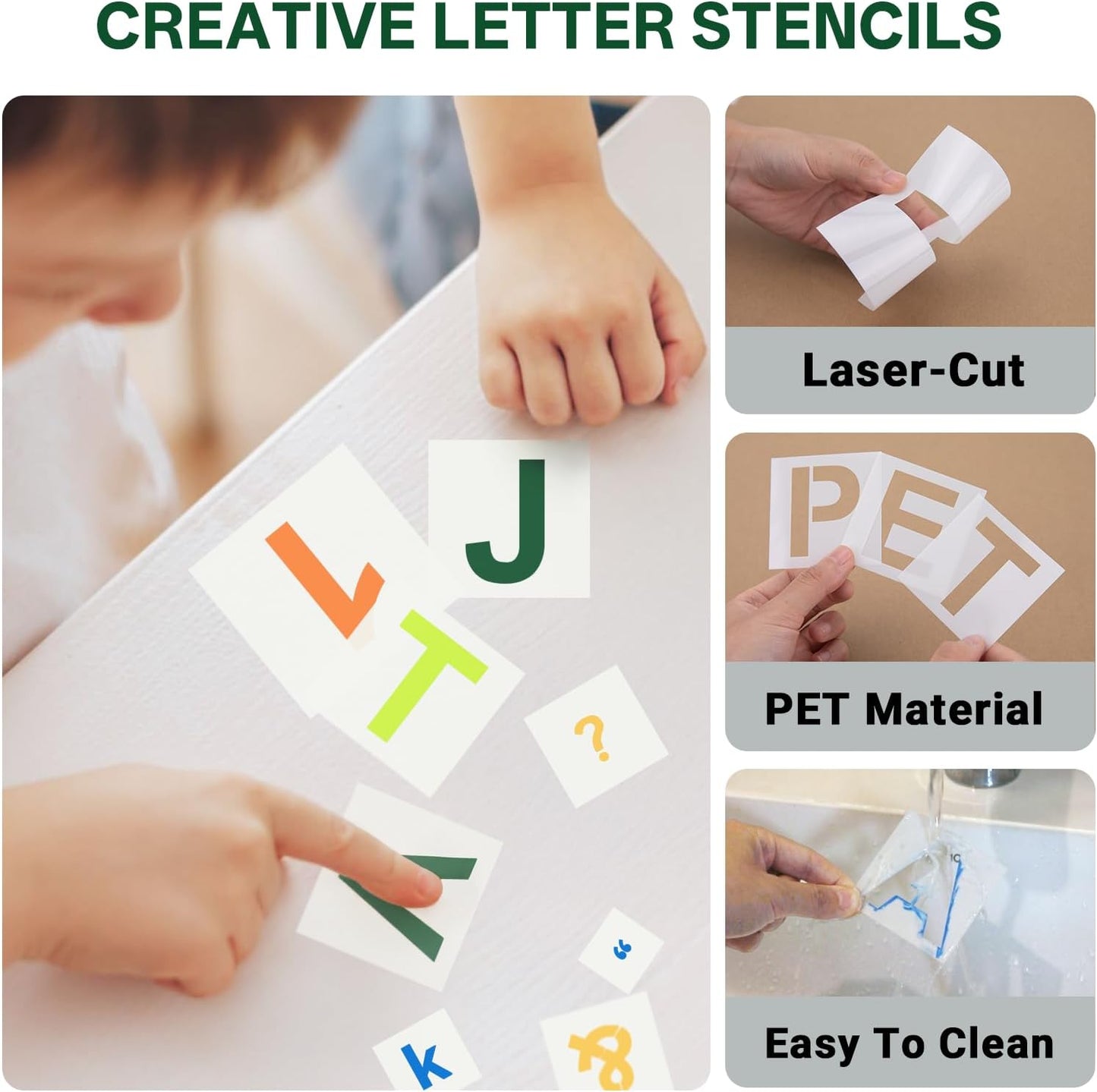WISYOK 1 Inch 72 Pcs Letter Stencils and Numbers, Reusable Plastic Alphabet Art Craft Templates for Wood, Wall, Fabric, Rock, Signage,Cake,DIY