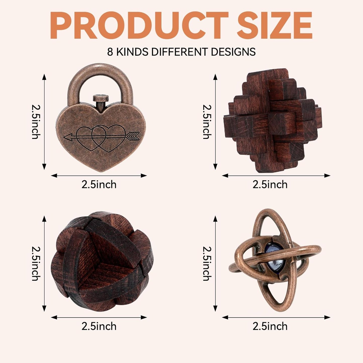 8 Pcs Brain Teaser Puzzles for Adults Teens - Metal Puzzles 3D Puzzle Game Toys for Adults Teens - Wooden Unlock Interlocking Puzzle Adult IQ Education Smart Toys