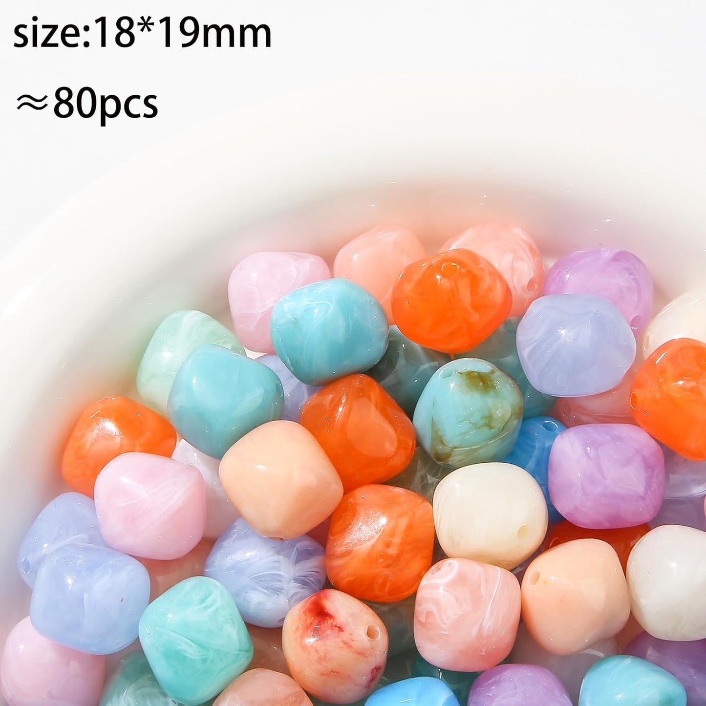 80pcs Acrylic Beads Large Imitation Marble Bead Vintage Colors Beads for Jewelry Making Bracelet Necklace Craft Making Supplies(18 * 19light Color)