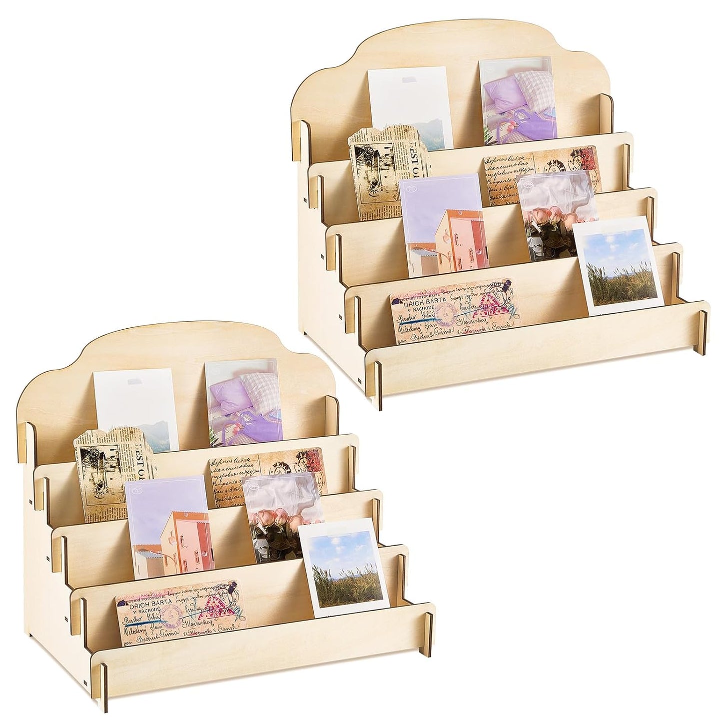 Barydat 2 Pcs 4 Tier Greeting Card Display Stand Wooden Sticker Display Stand Portable Card Display Rack for Vendors Retail Counter Table Display Trade Shows Showcase (Wood Color,15.8 Inch)