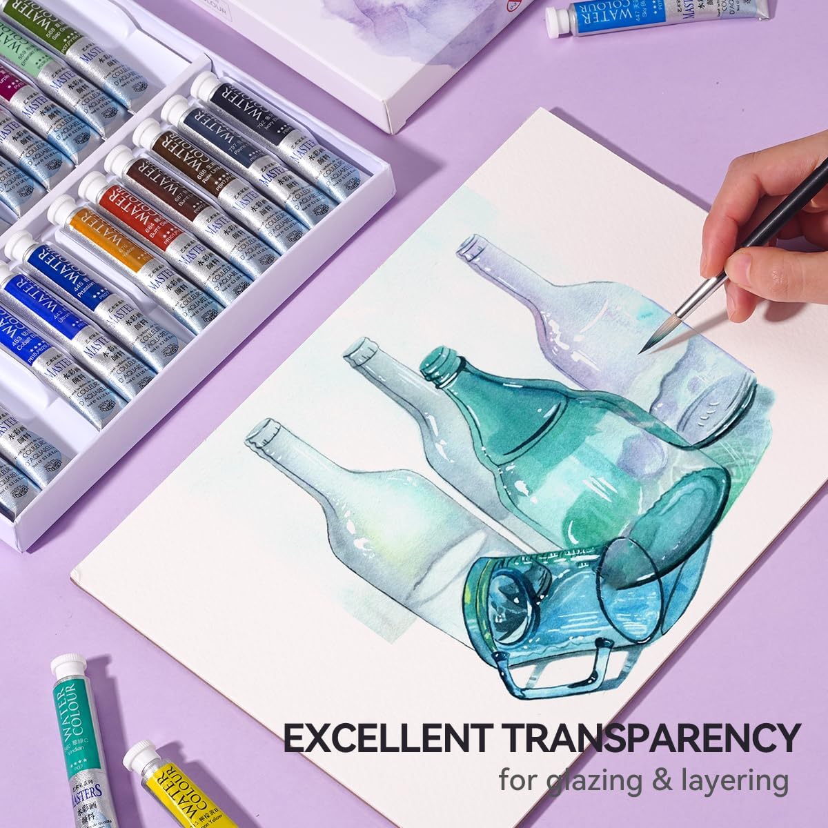 LIGHTWISH Professional Watercolor Paint Tube Set Artist Grade, 9 ML 24 Vivid Colors Art Supplies, Premium Non Toxic Water Colors Paint for Adults, Artists & Hobby