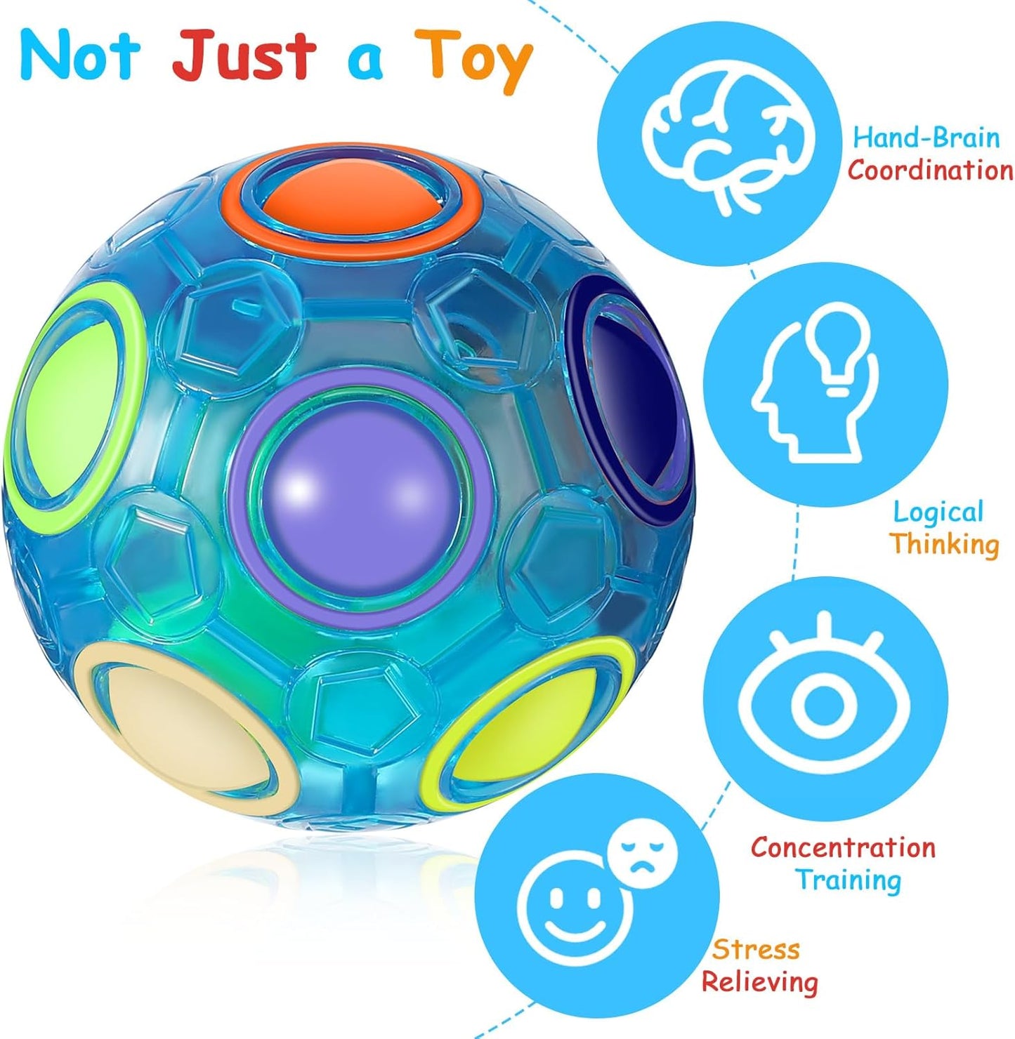 12 Pack Rainbow Puzzle Ball Magic With 2 Pcs Pouches Fidget Toy for Boys and Girls Speed Cube Funny Stress Reliever for Kids Teen and Adults (White, Blue)