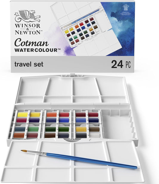 Winsor & Newton Cotman Watercolor Paint Set, Studio Set, 24 Half Pans