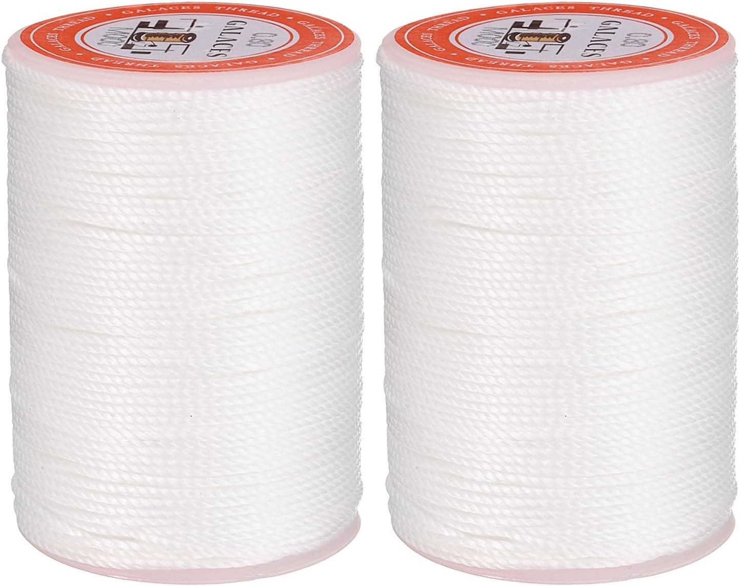 uxcell Round Leather Sewing Waxed Thread, 55m / 60 Yards Polyester Wax String, 0.80mm Wax Stitching Cord for Leather Crafts, Bookbinding, Bracelets Braided, White, 2pcs