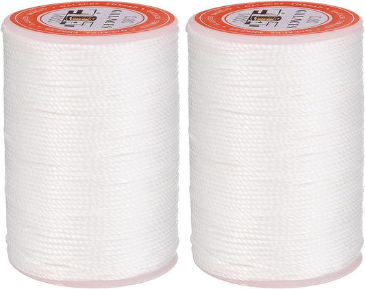 uxcell Round Leather Sewing Waxed Thread, 55m / 60 Yards Polyester Wax String, 0.80mm Wax Stitching Cord for Leather Crafts, Bookbinding, Bracelets Braided, White, 2pcs