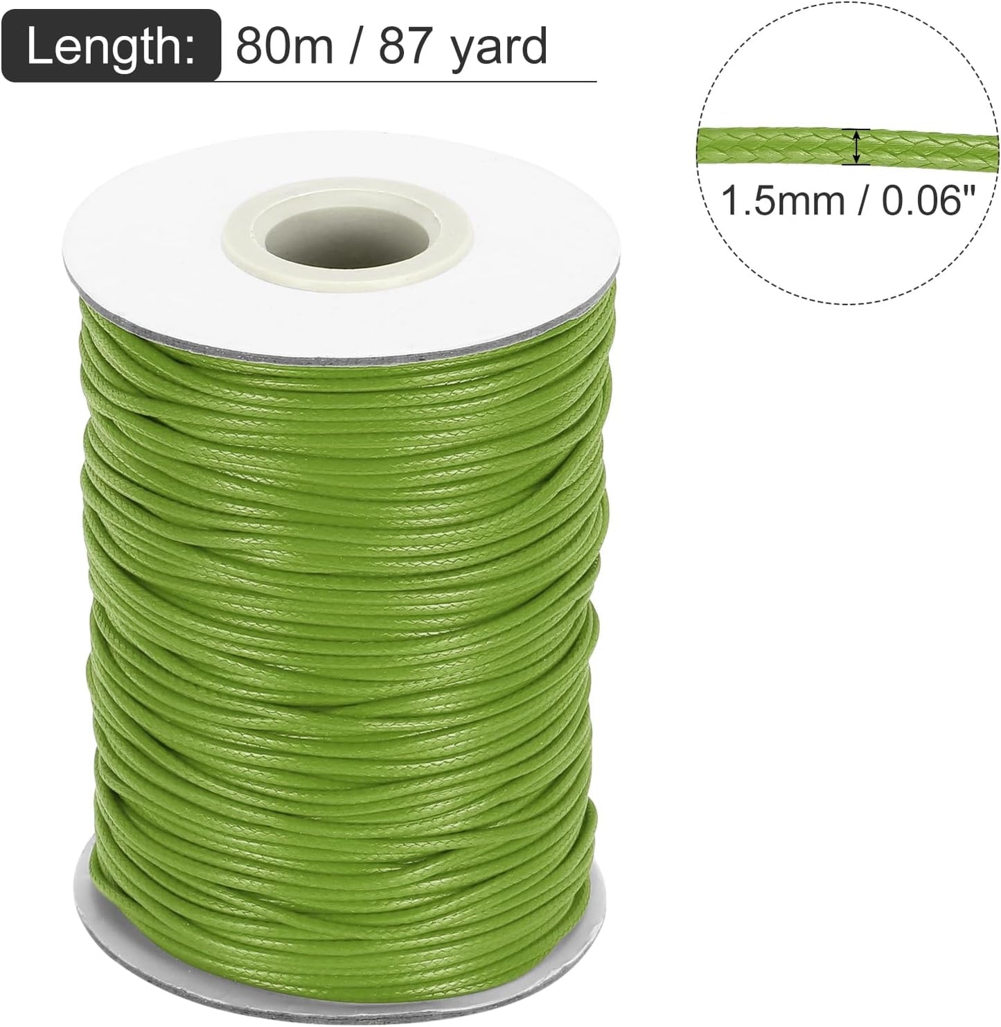 MECCANIXITY Waxed Cord 1.5mm Waxed Thread 87 Yard Wax String Leather Cord for Bracelet Making, Necklaces, Beading, Jewelry Making and DIY Crafts(Grass Green)