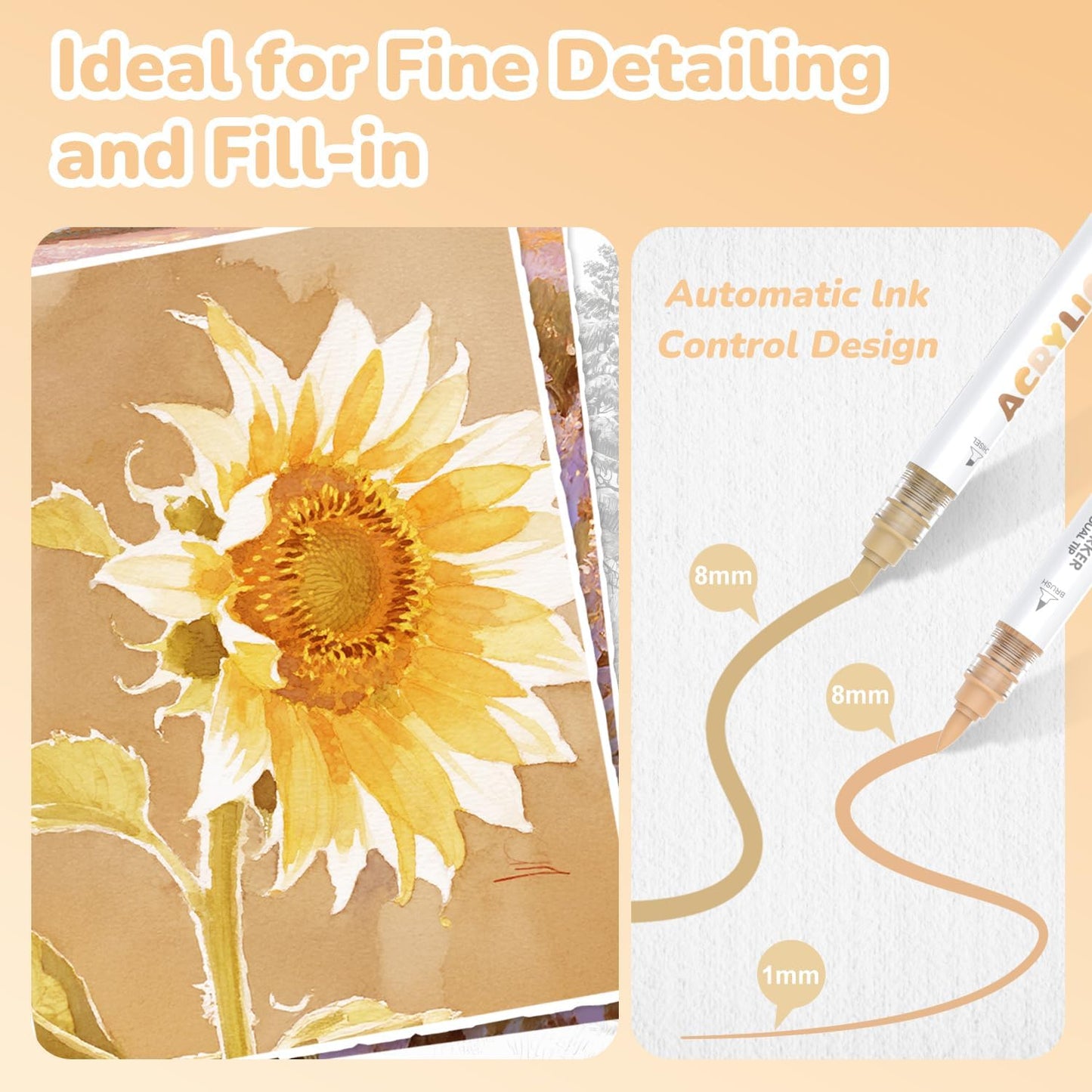 Guangna 12 Skin Tone Dual Tip Acrylic Paint Markers, Brush Tip & Chisel Tip Acrylic Paint Pens for Rock, Wood, Glass, Paper, Coloring Book, Ceramic, Canvas, Water-Based Ink